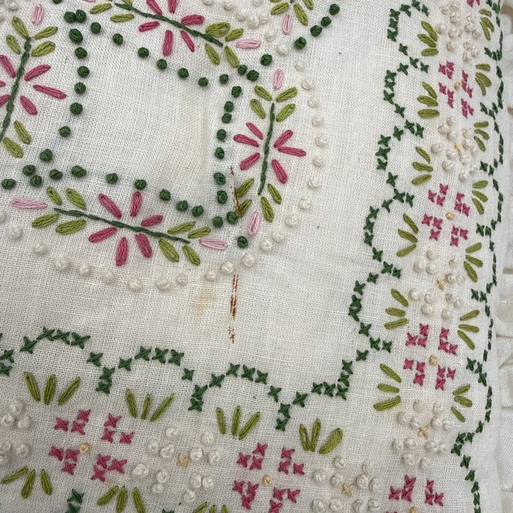 Vtg Accent Pillow Cottage Country Classic Handmade Embroidered & Eyelet Lace